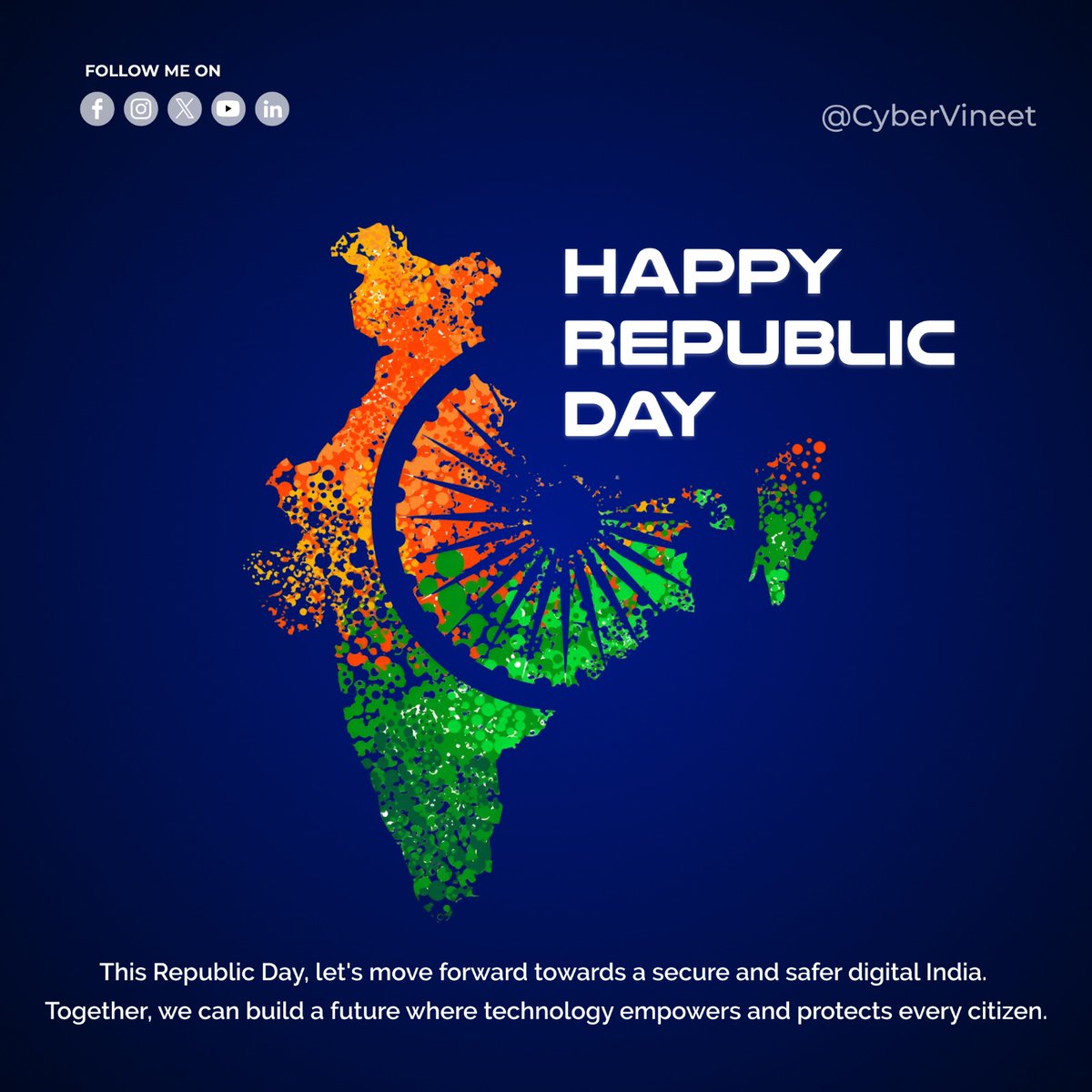 This Republic Day🇮🇳, let's move forward towards a secure and safer digital India.
Together, we can build a future where technology empowers and protects every citizen.🇮🇳

#CyberPeace ☮ #CyberVineet #CyberSecurity #RepublicDay2025 #DigitalIndia
