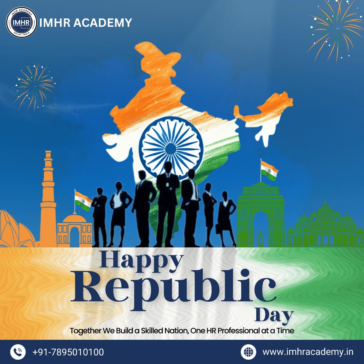 Happy Republic Day! 🇮🇳 Celebrating the spirit of India. #RepublicDay #India #IMHRAcademy #JaiHind #hrm #HR