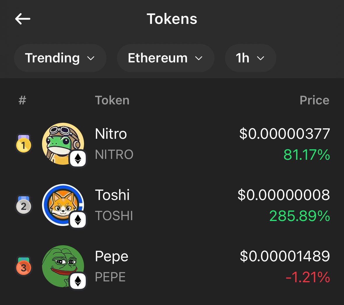 NitroFrogTokens's tweet photo. #1 trending on Phantom wallet 🔥🚀

@phantom #NitroFrogToken https://t.co/HfenbYrrmF