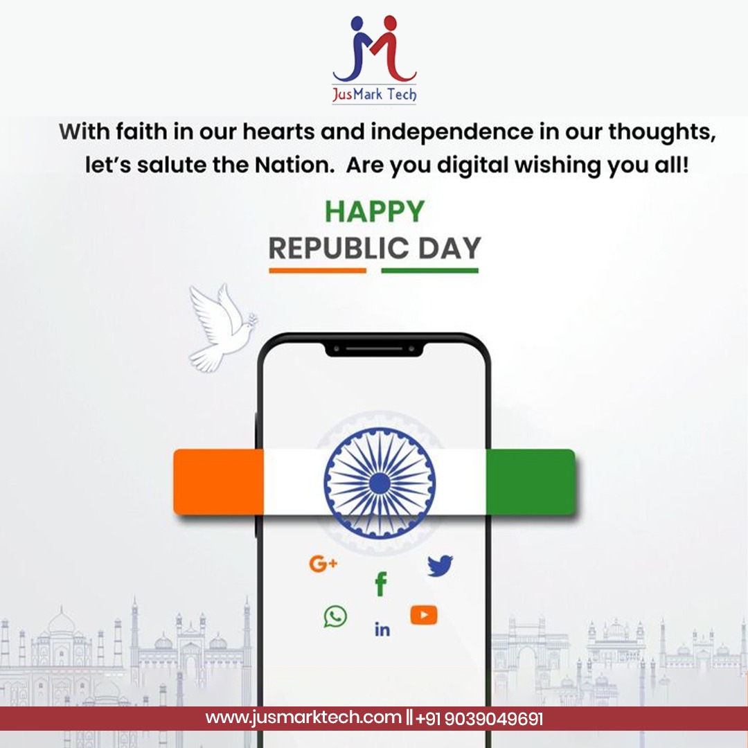 jusmarktech's tweet image. 🇮🇳 Happy Republic Day 🇮🇳
This Republic Day, let’s celebrate the spirit of innovation, growth, and empowerment! At Jusmark Tech, we are committed to helping businesses like yours thrive in this digital age. 

📞 91117 78778 
 jusmarktech.com 
#HappyRepublicDay2025