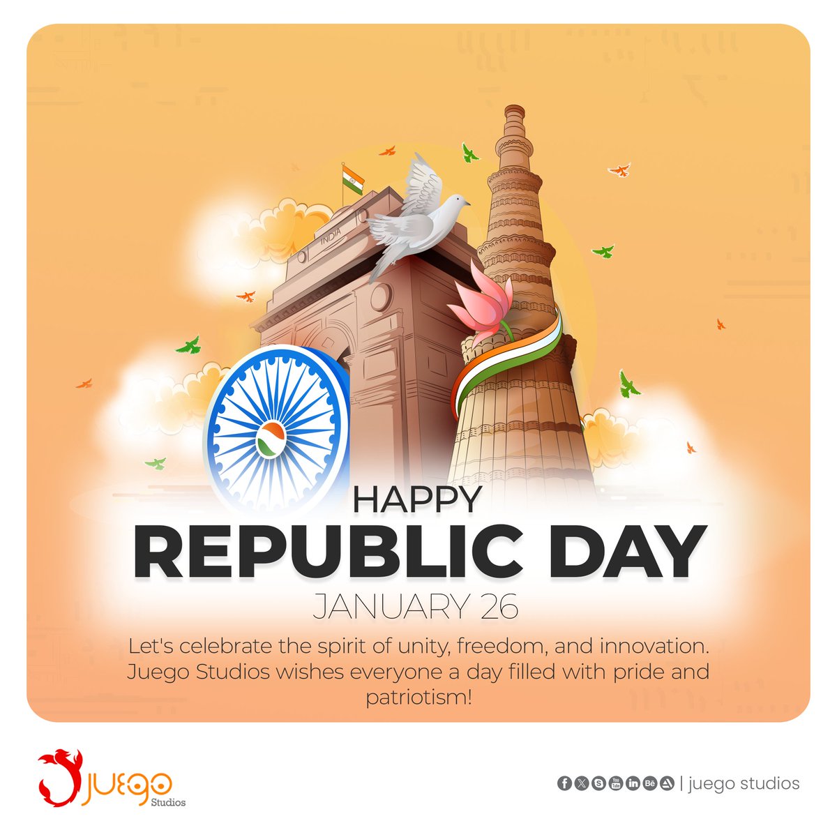 On this Republic Day, let’s honor the ideals that make India truly extraordinary and strive together to create a brighter future. 🌟

Wishing you all a Happy Republic Day from the Juego Studios family! Jai Hind! 🙌