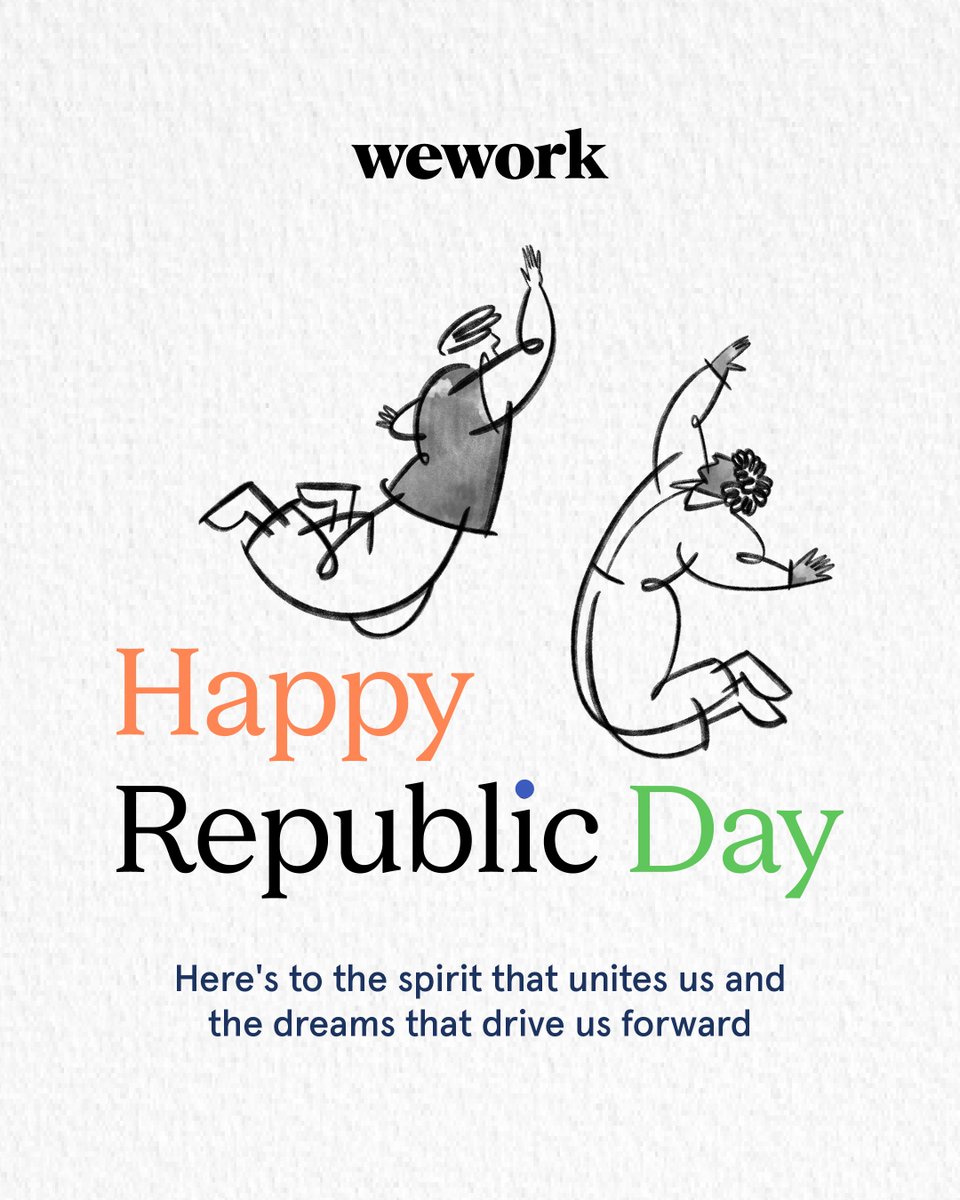 May this day remind us of our shared purpose, our collective strength, and the limitless possibilities that lie ahead. Wishing you a proud and joyous Republic Day!

#WeWork #WeWorkIndia #FlexibleWorkspaces #RepublicDay #RepublicDayIndia #HappyRepublicDay