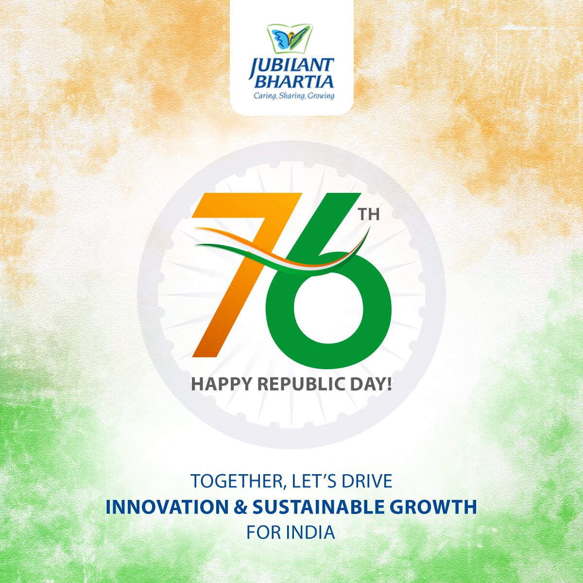 Together, let's drive innovation &amp; sustainable growth for India.

𝗥𝗲𝗽𝘂𝗯𝗹𝗶𝗰 𝗗𝗮𝘆 𝗜𝗻𝗱𝗶𝗮

#76thRepublicDay #RepublicDay2025 #RepublicDay #Jubilant #JubilantBhartiaGroup
