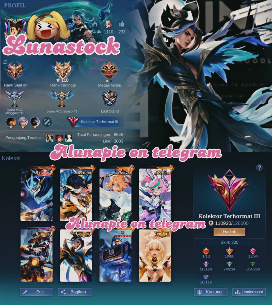 alunapie's tweet photo. #wts akun ml safee sebulan, allkos -kgm, legend gusion, fanny aspirant, ruby aspirant, change aspirant, ling cc, yss cc, transformers popol &amp; kupa, beatrix prime, 759 fragmen sl, 1005 coa, 68 magic core. price? 900k+ avail direct/rekber famous
#zonanuang #zonajajan #wtb https://t.co/mBTlxnLCyn