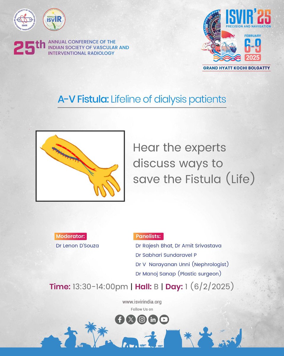 ISVIRIndia's tweet photo. Shining a spotlight on A-V Fistula: the lifeline for dialysis patients at the ISVIR 2025 panel. Experts shared groundbreaking approaches to enhance care and outcomes.Visit our website to know more : https://t.co/uVl5nzekhT #DialysisCare #ISVIR2025 #SVIR #VascularInnovation https://t.co/C1oYRFwVK5