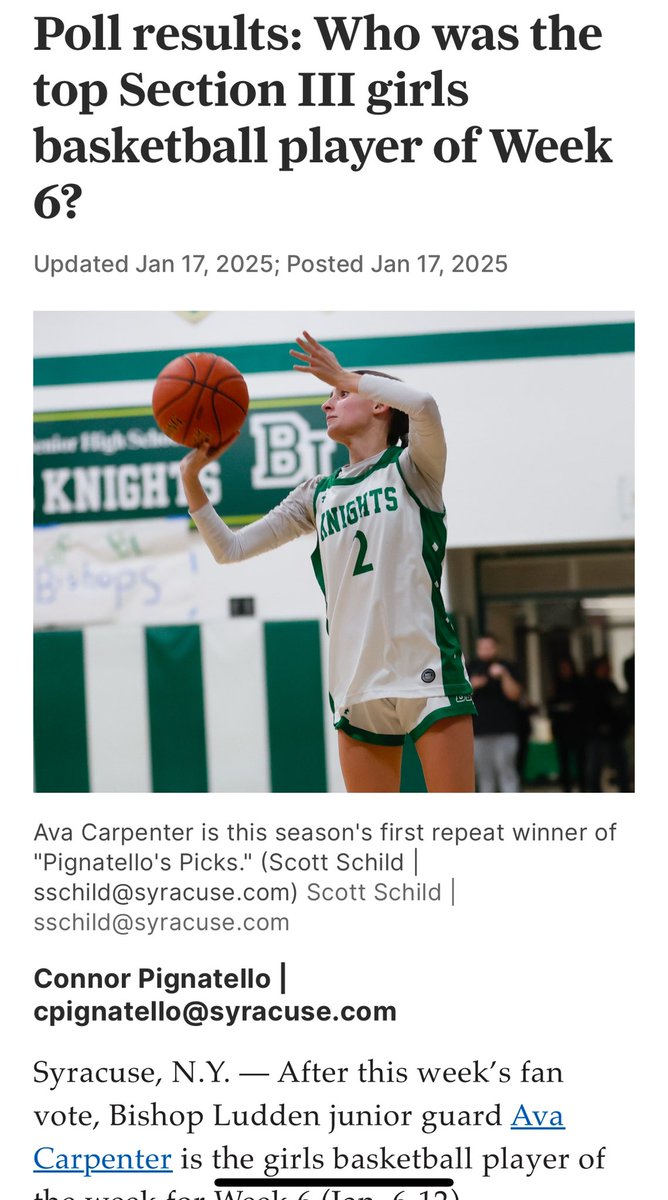 Honored to be named Player of the Week for the 2nd time this season!! Couldn’t have done it without the support and teamwork from my amazing teammates. Let’s go Ludden!! ☘️☘️