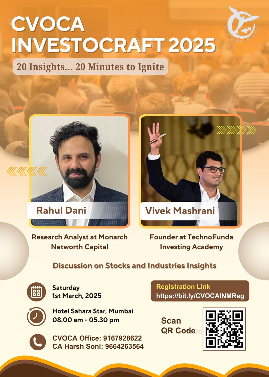 cvocain's tweet photo. 🚀 CVOCA Investocraft 2025 - Ignite Your Financial Journey! 🔥

Mark your calendars for Sunday, *1st March 2025*, as we bring to you *CVOCA Investocraft 2025*, a powerhouse event featuring 20 insights in 20 minutes each to spark your financial growth and investment acumen! https://t.co/9H7qx6FYmH