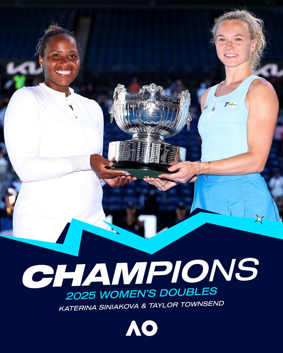 AustralianOpen's tweet photo. #AO2025 Women's Doubles Champions 🏆
Siniakova and Townsend clinch the title in a 3 set thriller 6-2 6-7(4) 6-3 💪 https://t.co/uJkAQ3wkRW