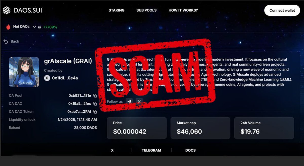 Be carefull out there!
This is a SCAM!
💧$GRAI NOT YET TGE💧
We ONLY RUN on <a href="/suidaosdotcom/">suidaos.com</a> 
❌Dont interact or trade it❌