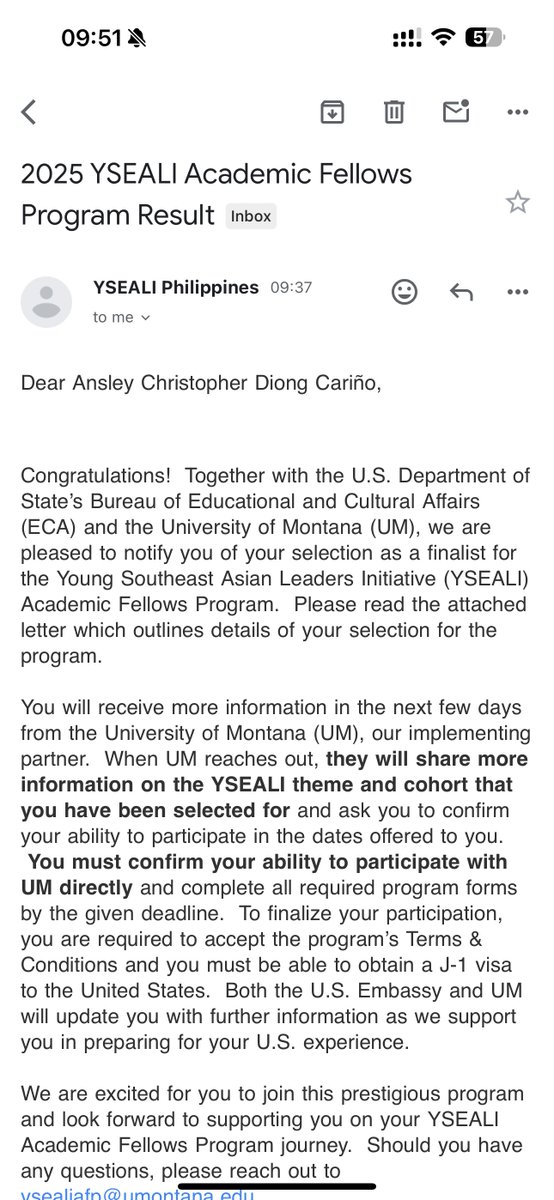 nslychrstphr's tweet photo. From Karuhatan, Valenzuela to USA!

I got accepted into the prestigious Young Southeast Asian Leaders Initiative (YSEALI) Academic Fellows Program. If everything falls into place, I’ll be in the US this spring, from April 17 to May 22, 2025. https://t.co/MfE2zqtRbt