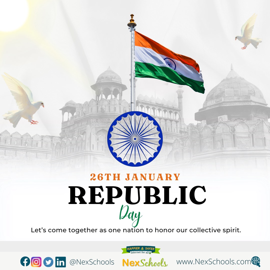 Happy Republic Day!

Let's come together as one nation, proud and united, to honor our collective spirit and celebrate the strength of our democracy.

Our children are our nation's pride, our future's joy.

Join NexSchools Community - chat.whatsapp.com/CfvzFal3xT95uz…