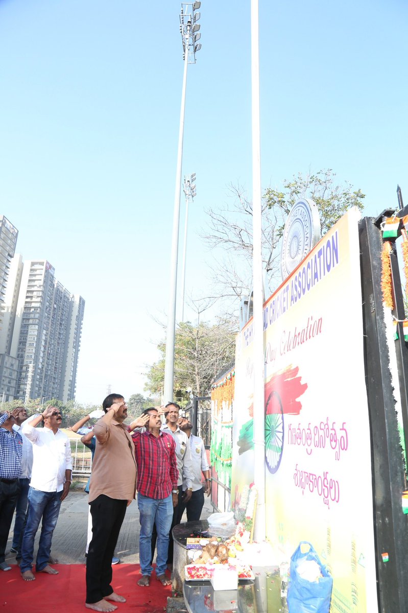 JaganMohanRaoA's tweet photo. 🇮🇳Hoisted the national flag on the eve of 76th Republic Day celebrations at Rajiv Gandhi International Cricket Stadium (RGICS), Uppal! 🏟️
Honoring the spirit of India and celebrating our nation's sovereignty and unity!
#RepublicDay #India #RGICS #Uppal #RepublicDayIndia https://t.co/eZE59ZTTsU