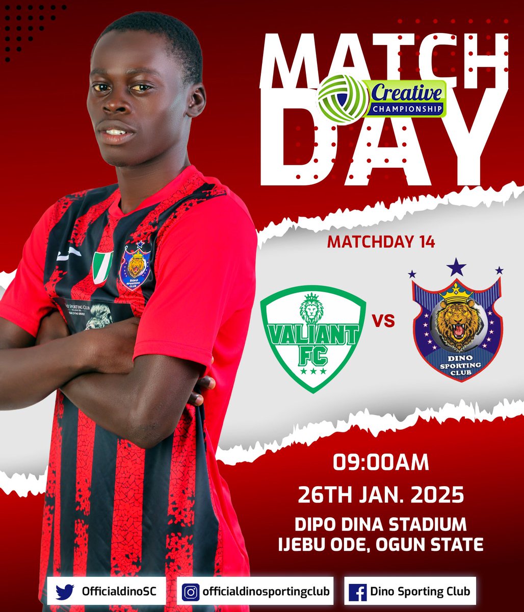 OfficialDinoSC's tweet photo. Matchday @ValiantFC_ng
#dareformore #TCCLeague25 #VALDSC https://t.co/rM9SevaQm0