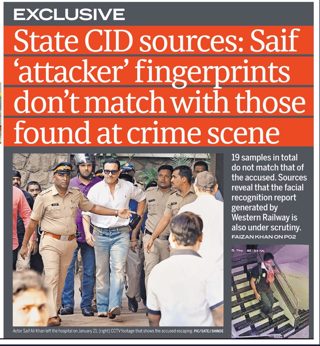 DiwakarSharmaa's tweet image. EXCLUSIVE: 

State CID sources: #SaifAliKhan ‘attacker’ #fingerprints don’t match with those found at crime scene

mid-day.com/mumbai/mumbai-… 

You can’t afford to miss this story by @journofaizan
