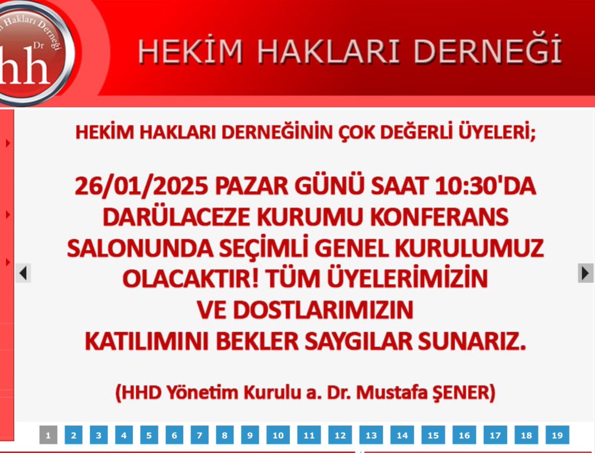 HekimHaklarıDerneği (@hekimhaklarider) on Twitter photo HEKİM HAKLARI DERNEĞİNİN ÇOK DEĞERLİ ÜYELERİ;
26/01/2025 PAZAR GÜNÜ SAAT 10:30'DA DARÜLACEZE KURUMU KONFERANS
SALONUNDA SEÇİMLİ GENEL KURULUMUZ
OLACAKTIR! TÜM ÜYELERİMİZİN
VE DOSTLARIMIZIN
KATILIMINI BEKLER SAYGILAR SUNARIZ.
<a href="/hekimhaklari/">Hekim Hakları Platformu</a> <a href="/Tabip_Sen/">TABİP-SEN</a> <a href="/tuseptr/">Türkiye Sağlık STK'ları</a> HEKİM HAKLARI DERNEĞİNİN ÇOK DEĞERLİ ÜYELERİ;
26/01/2025 PAZAR GÜNÜ SAAT 10:30'DA DARÜLACEZE KURUMU KONFERANS
SALONUNDA SEÇİMLİ GENEL KURULUMUZ
OLACAKTIR! TÜM ÜYELERİMİZİN
VE DOSTLARIMIZIN
KATILIMINI BEKLER SAYGILAR SUNARIZ.
<a href="/hekimhaklari/">Hekim Hakları Platformu</a> <a href="/Tabip_Sen/">TABİP-SEN</a> <a href="/tuseptr/">Türkiye Sağlık STK'ları</a>