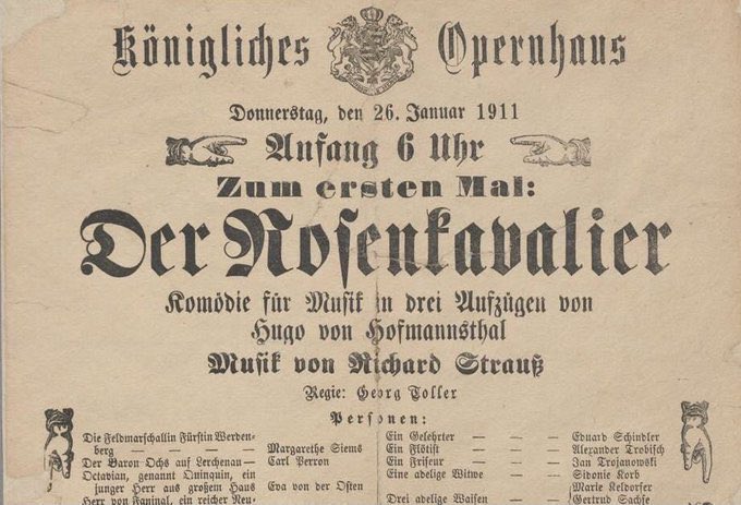 operamagazine's tweet photo. Die Zeit, die ist ein sonderbar Ding … Richard Strauss’s Der Rosenkavalier was premiered in Dresden ⁦@semperoper⁩⁩ #OTD in 1911. https://t.co/nuTWtUt8x5