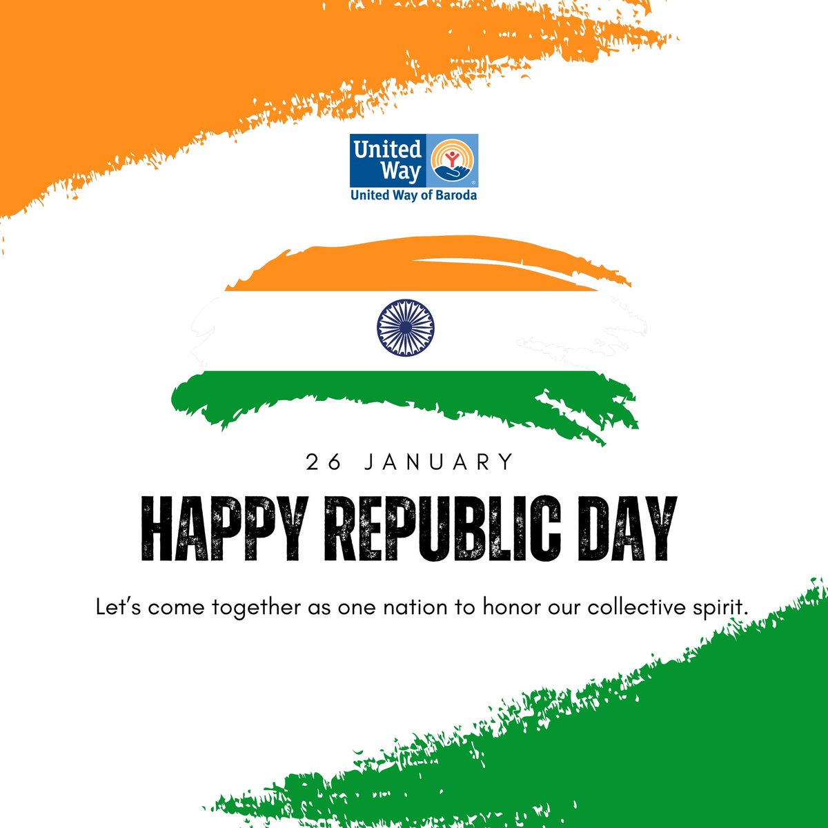 On this Republic Day, United Way of Baroda celebrates the spirit of democracy and unity that binds us all. Let's pledge to contribute towards building a nation that's inclusive, empowered, and full of opportunities for everyone. 🇮🇳