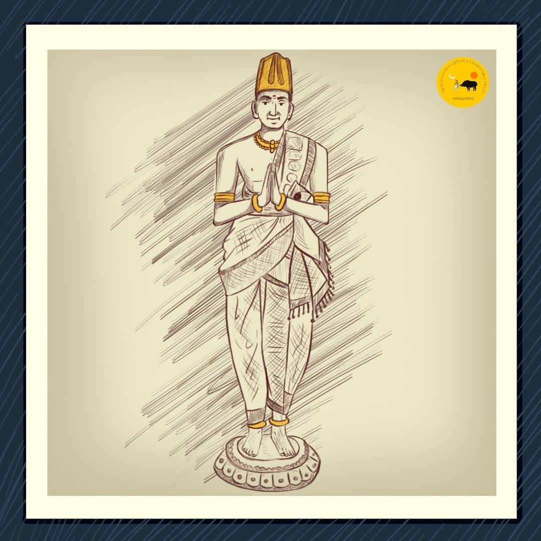 VUjjivana's tweet photo. Today, Pausha Bahula Dvadashi with Moola Nakshatra, marks the birth anniversary of one of Bharat's greatest emperors, Shri Krishna Deva Raya. Ruler of the vast Vijayanagara Empire, he excelled in military strategy, arts, architecture, and literature. He restored numerous temples destroyed by Islamic forces, abolished the oppressive Jizya tax, and ended violent raids on Hindu settlements. His capital, Vijayanagara, became a beacon of Dharma, with temples dedicated to Anantashayana, Krishna, Ranganatha, Prasanna Virupaksha, and more. Through decisive victories in battles like Raichur, Bidar, and Bijapur, he curtailed the dominance of Islamic sultanates in southern India. Revered as the "Destroyer of Turks," he reestablished Dharma across Bharatvarsha, earning a timeless place in history. The Āmuktamālyada, his 16th-century epic, remains a poetic masterpiece, celebrating the divine love and union of Shri Ranganayaka (Vishnu) and Andal. On his birth anniversary, we honor this illustrious emperor who upheld and protected the sacred land of Bharat.