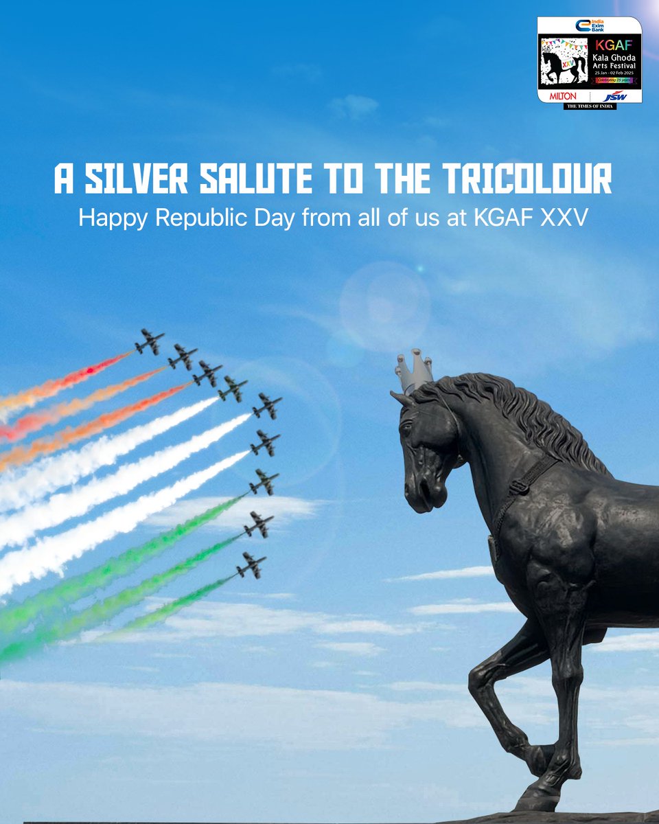 kgafest's tweet image. Happy Republic Day! 🇮🇳

Today, we celebrate the spirit of unity, freedom, and the vibrant culture that makes India extraordinary! 

Here’s to the colors of our flag, the richness of our heritage, and the promise of a brighter tomorrow! 

#KalaGhodaArtsFestival #KGAFXXV