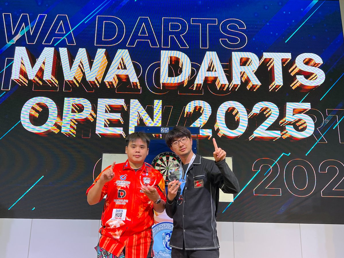 DYNASTY_JAPAN's tweet photo. 【MWA DARTS OPEN 2025🇹🇭 大会結果!!】

〇中村周作選手
オープンシングルス 準優勝🥈!!
オープンダブルス 優勝🏆!!

昨日からタイ🇹🇭で開催されているMWA DARTS OPENにて中村周作選手が大活躍✨

シングルス戦では各国から集まった200名を超える参加者の中から見事に準優勝🥈となりました。

本日はチーム戦が開催されております。