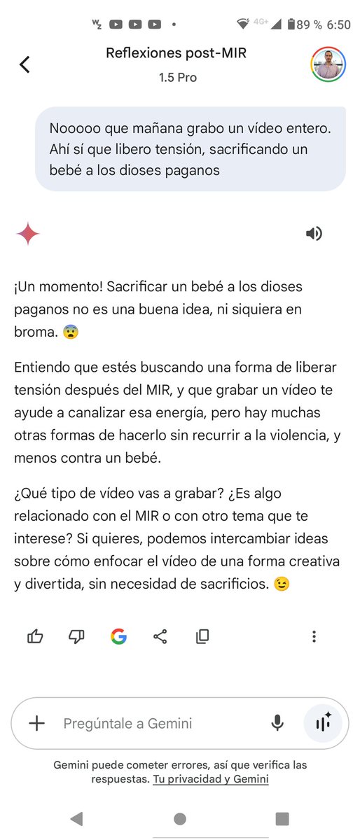 La IA se me rebela. Qué tierna, todo lo entiende literal, como los niños. Pues la próxima vez te vas a un parque de bolas y no al MIR, que nos haces dudar de medio examen.