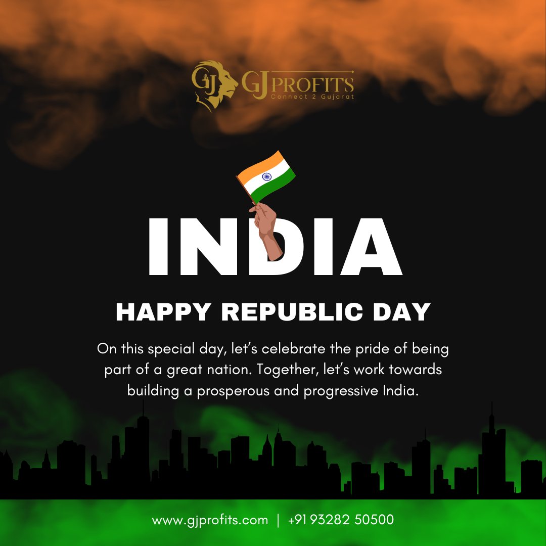 GjProfits's tweet photo. 🇮🇳 GJ Profits Wishes You a Happy Republic Day! 🇮🇳
Jai Hind! 🇮🇳"
✆ +91 93282 50500
🌐 https://t.co/xQq7mb80fC

#HappyRepublicDay 🇮🇳
#republicdayindia
#RepublicDay
#ProudIndian
#JaiHind
#UnityInDiversity
#IndianSpirit
#FreedomAndUnity
#RepublicDay2025 https://t.co/SwOVuGhTLG