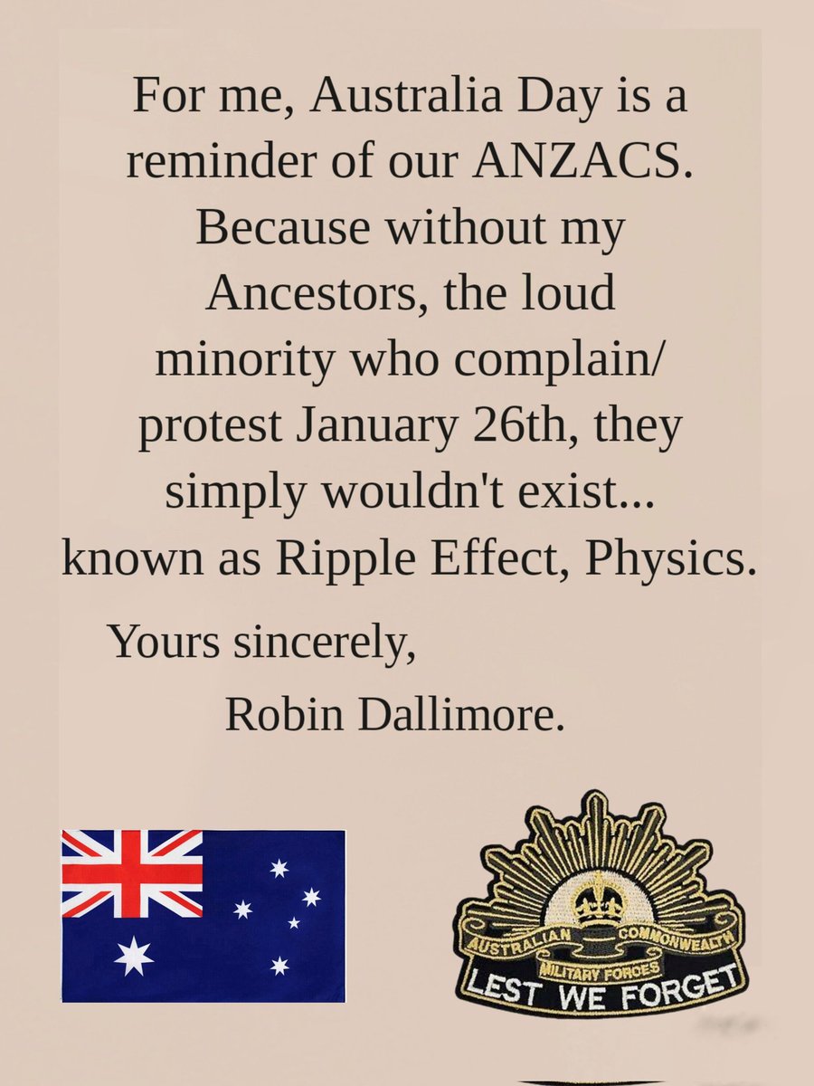 RobinDallimore's tweet photo. Happy Australia Day...
 Lest We Forget our ANZACS plus those who Colonised.  🇦🇺
#AustraliaDay #ANZAC #LestWeForget https://t.co/qJtwDazG5P
