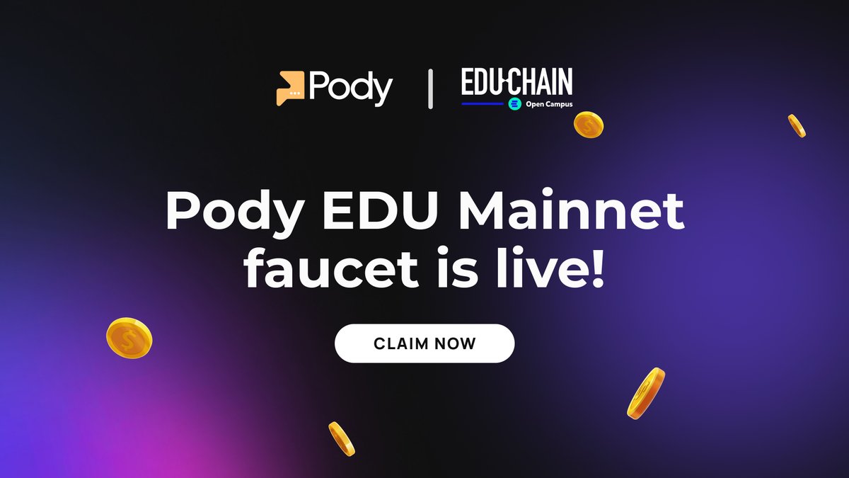 You can now claim 0.001 EDU from Pody Faucet on Discord.  

Link: pody.network/faucet