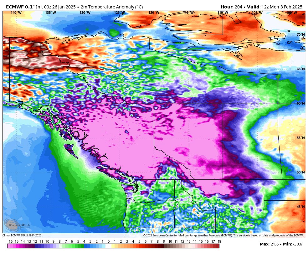 ElijahBman's tweet photo. LETS GO! Latest models tonight support Cold Arctic air making its way to the coast in a week or so. Too early for details, but the chance we see Arctic air is high. There will be snow chances as well. #bcsnow #bccold #wawx https://t.co/0fNxS9TvY2