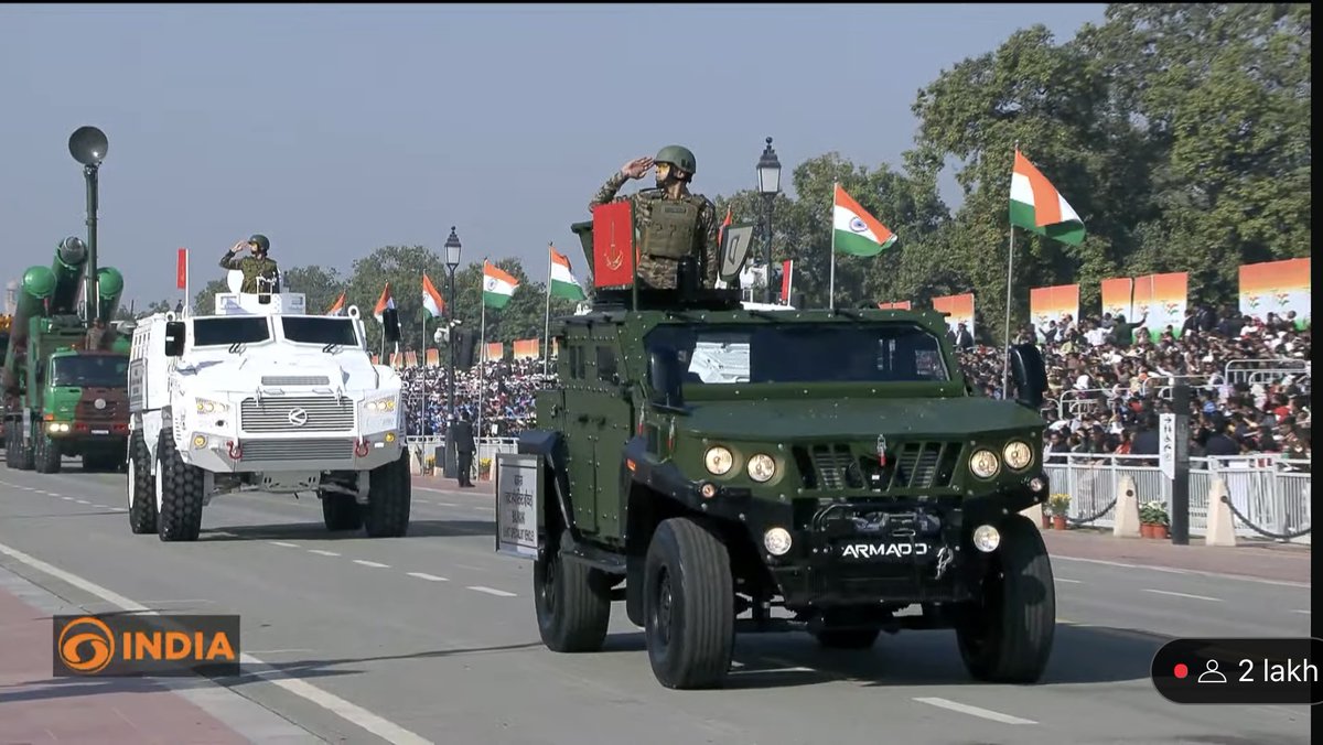 MahindraRise's tweet photo. Proudly Made in India, for India. 🇮🇳

Our world-class armored vehicles, designed and developed for the Indian Armed Forces, take center stage at the Republic Day Parade. A tribute to excellence, innovation, and unwavering dedication to the nation. 

#RepublicDay2025 #TogetherWeRise #MadeInIndia 

Image Credit: DD Live