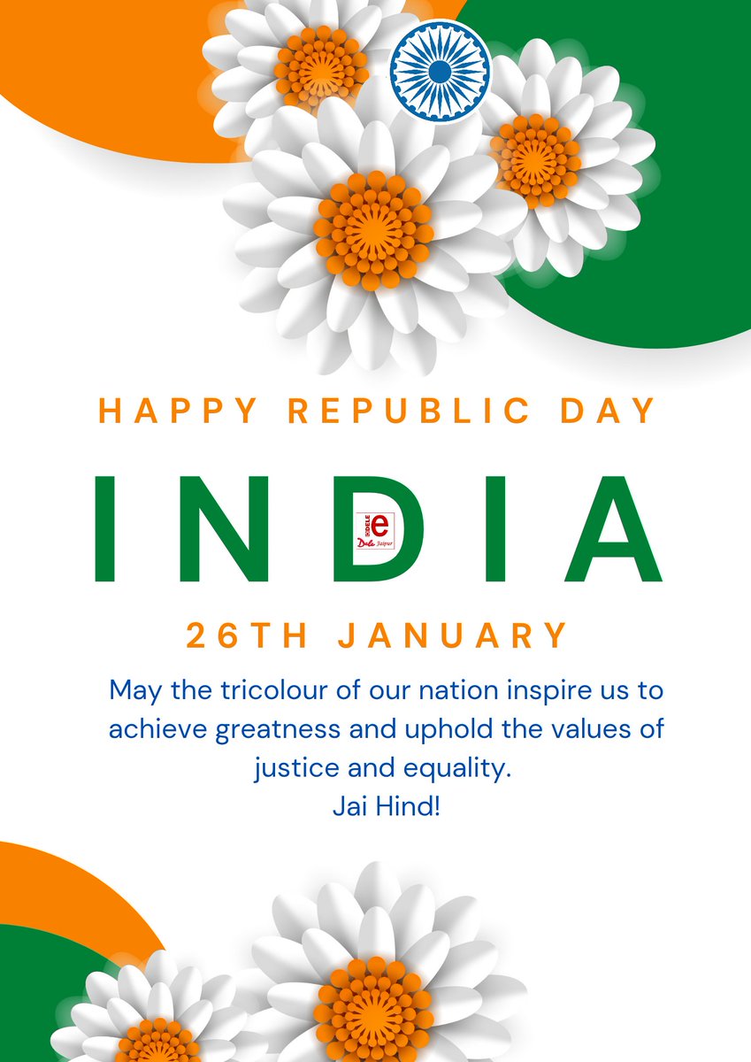 DeleJaipur's tweet image. DELE JAIPUR Wishes you all a very Happy Republic Day!

¡Feliz Día de la República!

#HappyRepublicDay #republicday2025🇮🇳❤️ 🇮🇳 #SpaIndia #DíaDeLaRepública #Felicidades #delejaipurcentre
