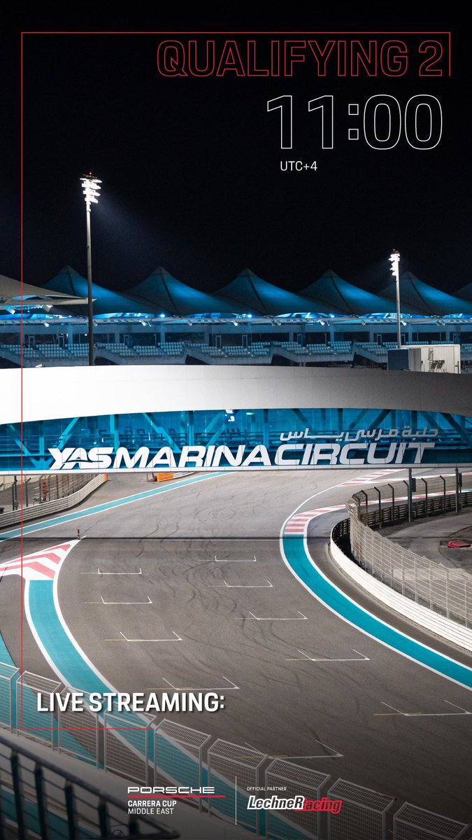CarreraCupME's tweet image. Porsche Carrera Cup Middle East Round 4 Abu Dhabi - Qualifying 2 live streaming:

youtube.com/live/HB4ujm7KO…

#CarreraCupME #PCCME #LechnerRacing
#Porsche #Motorsport #PorscheCustomerRacing #Porsche911GT3Cup #Michelin #Mobil1 #SplendidYachting #AbuDhabi