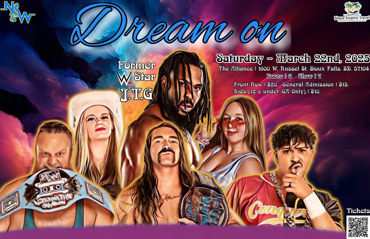 Announced during Enemies tonight, we will be back at The Alliance March 22nd when we present New Sound Wrestling | Dream On with our special guest, former WWE Superstar J.T.G!

Stay tuned to our social media pages for more announcements for Dream On!

ticketleap.events/tickets/newsou…