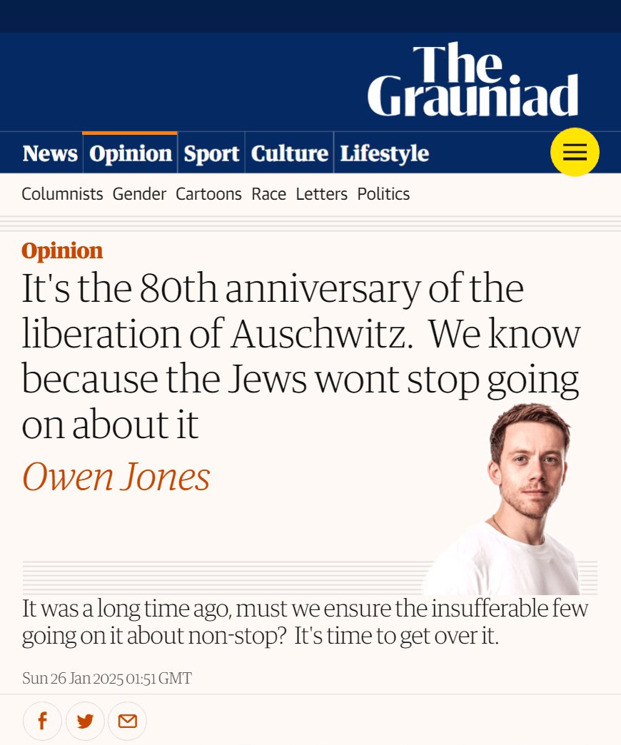 It's the 80th anniversary of the liberation of Auschwitz.  We know because the Jews wont stop going on about it | Owen Jones