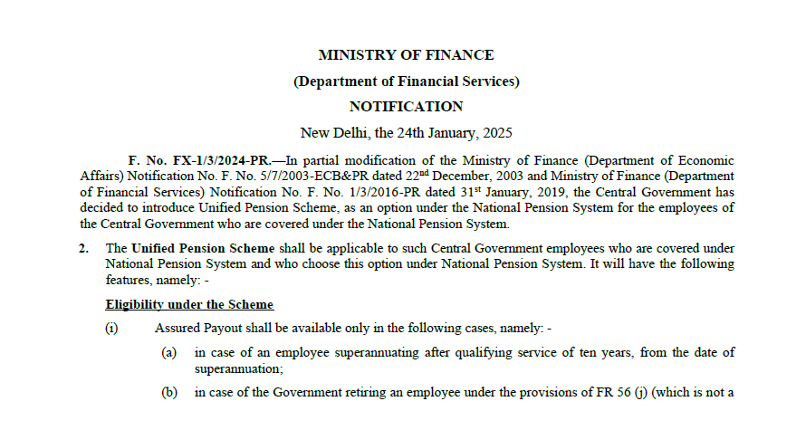 taxologyin's tweet photo. 🚨Govt has notified the Unified Pension Scheme (UPS)🚨

Era of Assured Pension is back 🧵