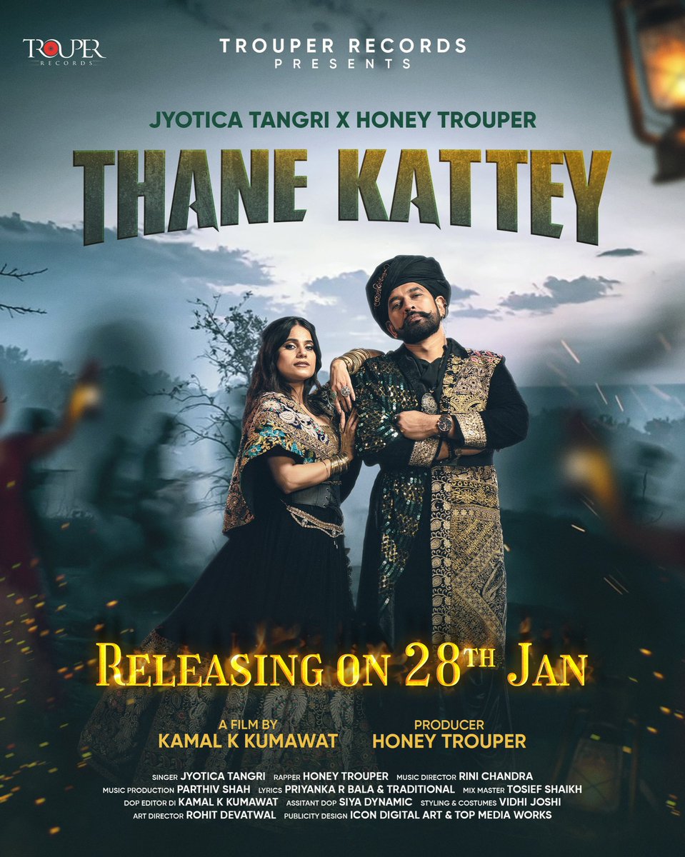 🎉 Presenting the First Look of “Thane Kattey” 🎉A soulful ode to sacrifice, love, and unwavering patriotism. 🇮🇳✨
 Singer: <a href="/jyoticatangri/">jyotica</a>
 Rapper: @honey_trouper
 A Film By: <a href="/director/">miguel tapia brito</a>.kamalkkumawat
Music Director: <a href="/rini_c/">Rini Chakraborty</a>
 Music Producer: @parthivkshah
Lyrics: <a href="/priyanka_r_bala/">priyankarbala</a>