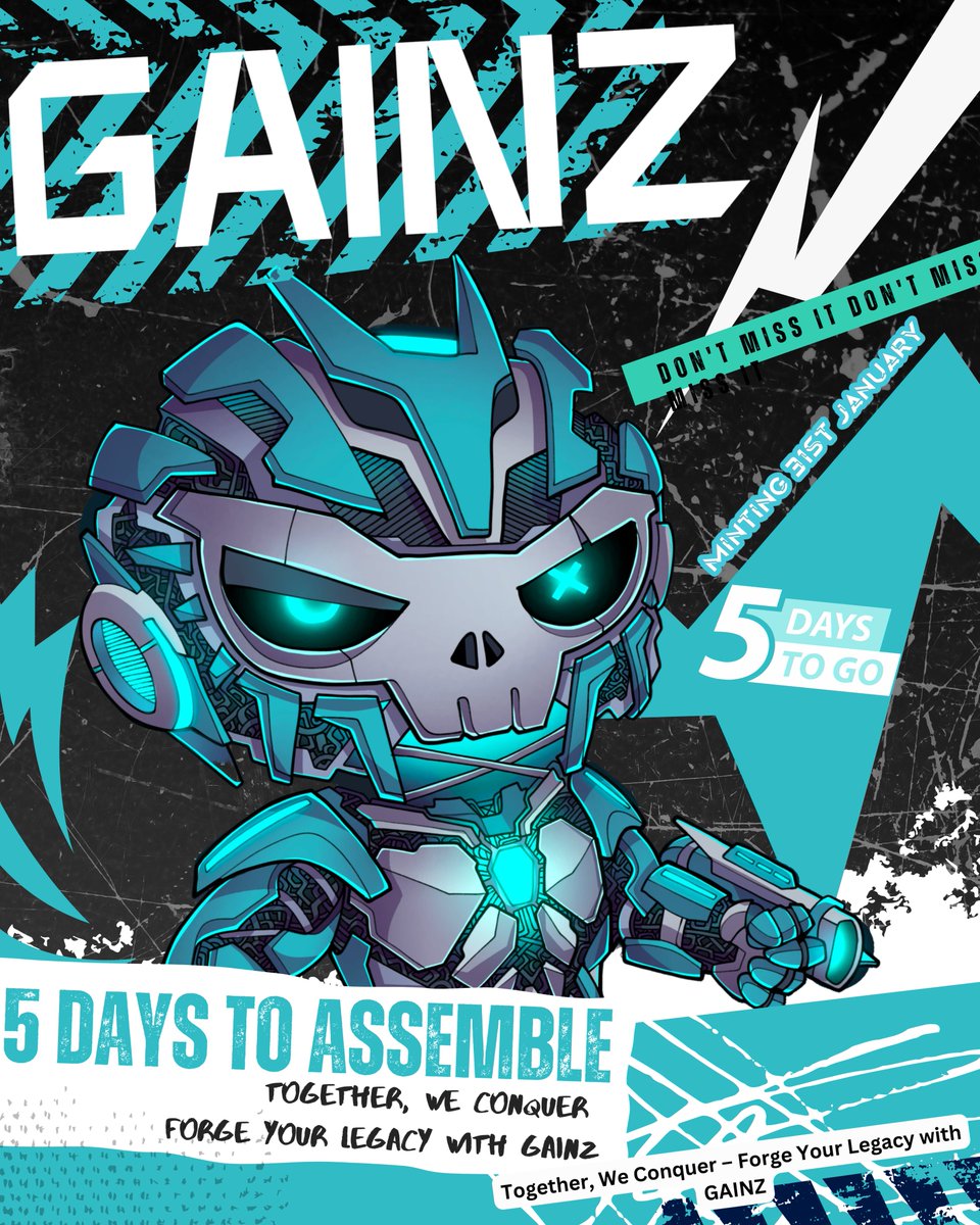 ⚙️ 5 DAYS TO ASSEMBLE! Together, we conquer. Forge your legacy with #GAINZ. 🛡️
Mark your calendars: Minting begins 31st January. Let’s build the future, one mint at a time. 🚀