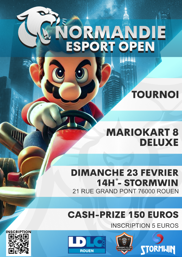 Notre premier NEO, notre tournoi mensuel arrive le 23 février au Stormwin Rouen!️

Attention, seulement 24 places disponibles, inscription via le QR Code, prévoir 5€ de frais de participation.

Le tournoi sera streamé sur notre chaine twitch!
#ECNormandie #ECN #tournoi #MK8