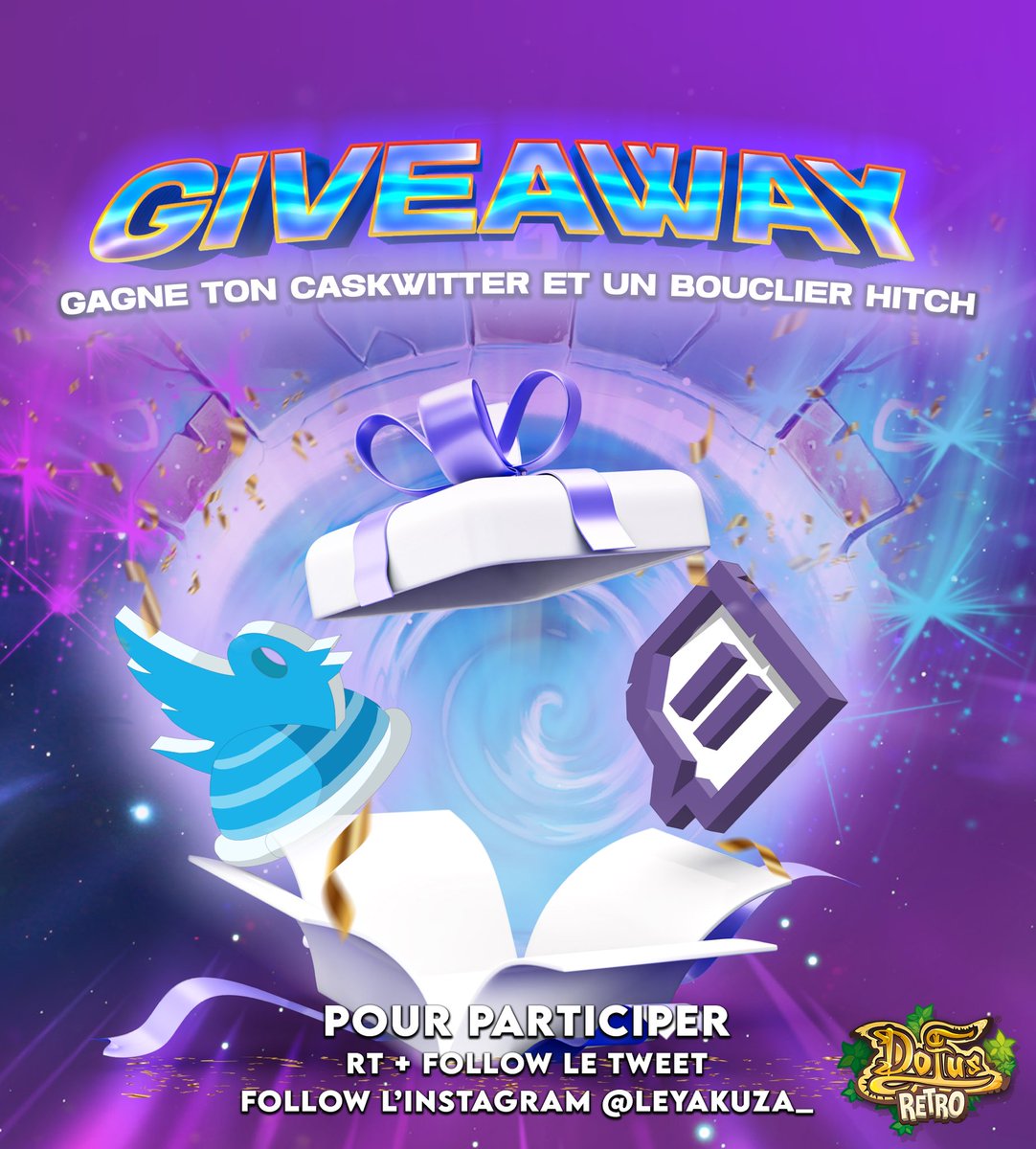 🎁GIVEAWAY🎁

Tu as envie de gagner un Caskwitter ou un bouclier Hitche sur #DOFUSRetro ? Et d’être BG ? Alors n’hésite pas à participer si tu veux pimper ton personnage 😎

🔹2 Gagnants

🔄 RT &amp; FOLLOW <a href="/Le__YAKUZA/">YAKUZA</a> 

🔄 instagram.com/leyakuza_

🗓️ TAS 05/02

🍀 Bonne chance à