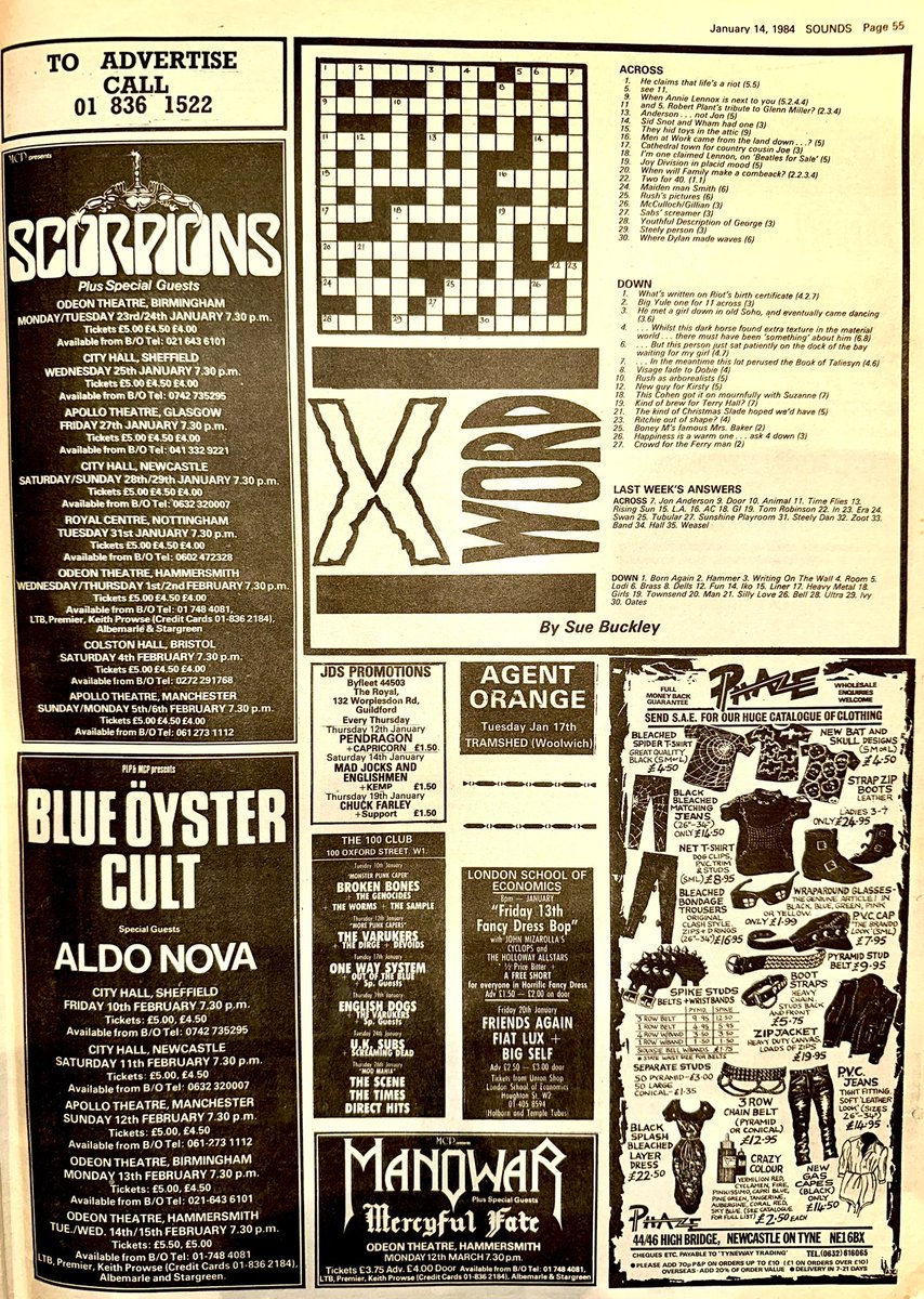 ZoundsAbound's tweet photo. I’m going to the Manor Park Pavillion for @NNeurotics & #ActionPact this week & then #IQ at the Marquee & #Tredegar at the Runcorn Cherry Tree
Finally, #TheMilkshakes at the Venue
Sounds Jan 14th 1984 https://t.co/d8KLVzAY92