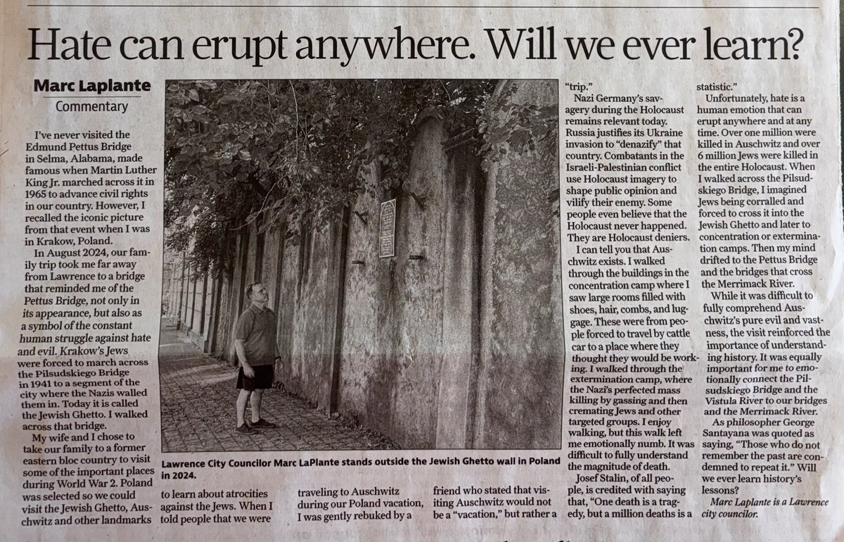 We travelled to Poland last year and made learning about the Holocaust &amp; visiting Auschwitz a priority.  <a href="/EagleTrib/">The Eagle-Tribune</a> highlighted the 80th anniversary of its liberation. My column was included.