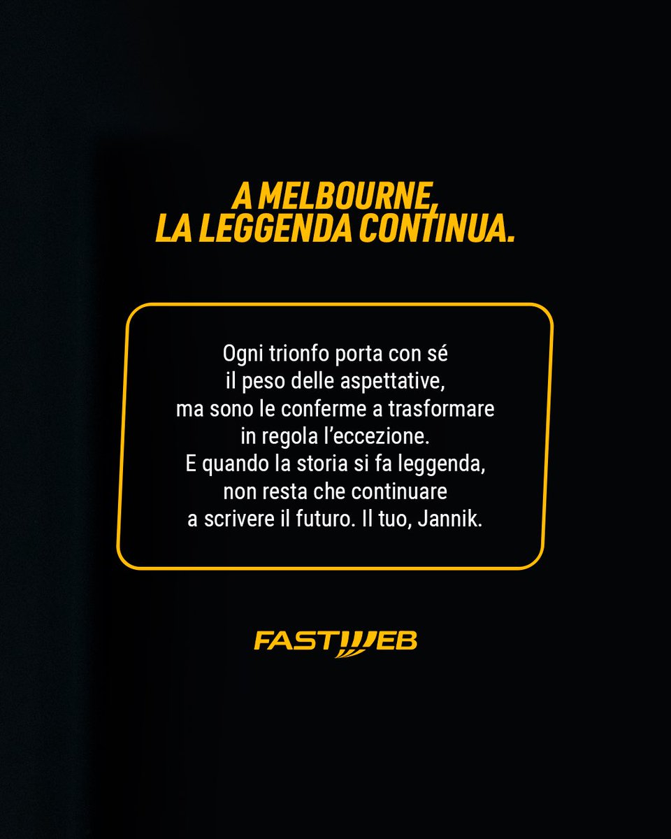 FASTWEB (@fastweb) on Twitter photo Nessuno come <a href="/janniksin/">Jannik Sinner</a> : il primo italiano a conquistare la coppa degli Australian Open
per due volte di fila! 🦊
#AusOpen2025 #TuSeiFuturo Nessuno come <a href="/janniksin/">Jannik Sinner</a> : il primo italiano a conquistare la coppa degli Australian Open
per due volte di fila! 🦊
#AusOpen2025 #TuSeiFuturo