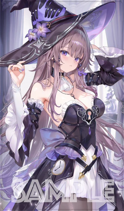 SC2025winter/エアサンクリ 新作発表④マダムヘルタ の スリーブ(一部が光ってます) や プレイマット になります!        イラストレーターは Machi() 様です。  ※プレイマットはフルアート版と横版の2種類があります。 