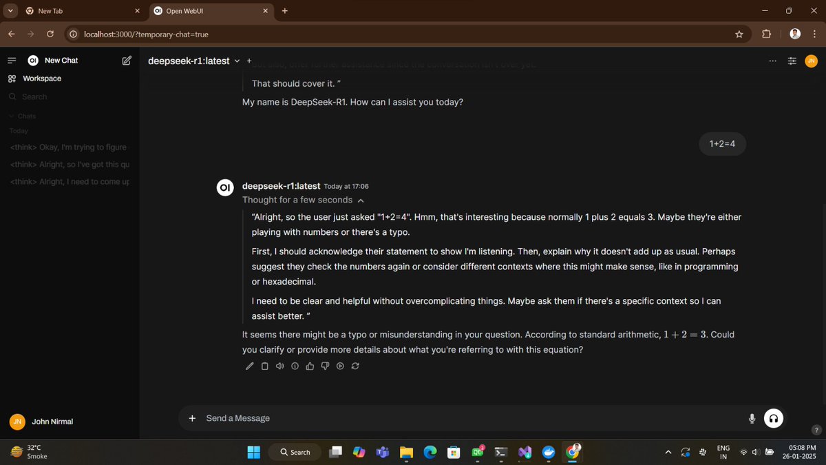 john__ni7's tweet photo. Running Deepseek-r1 locally 🤯 https://t.co/zdYLrmuASm