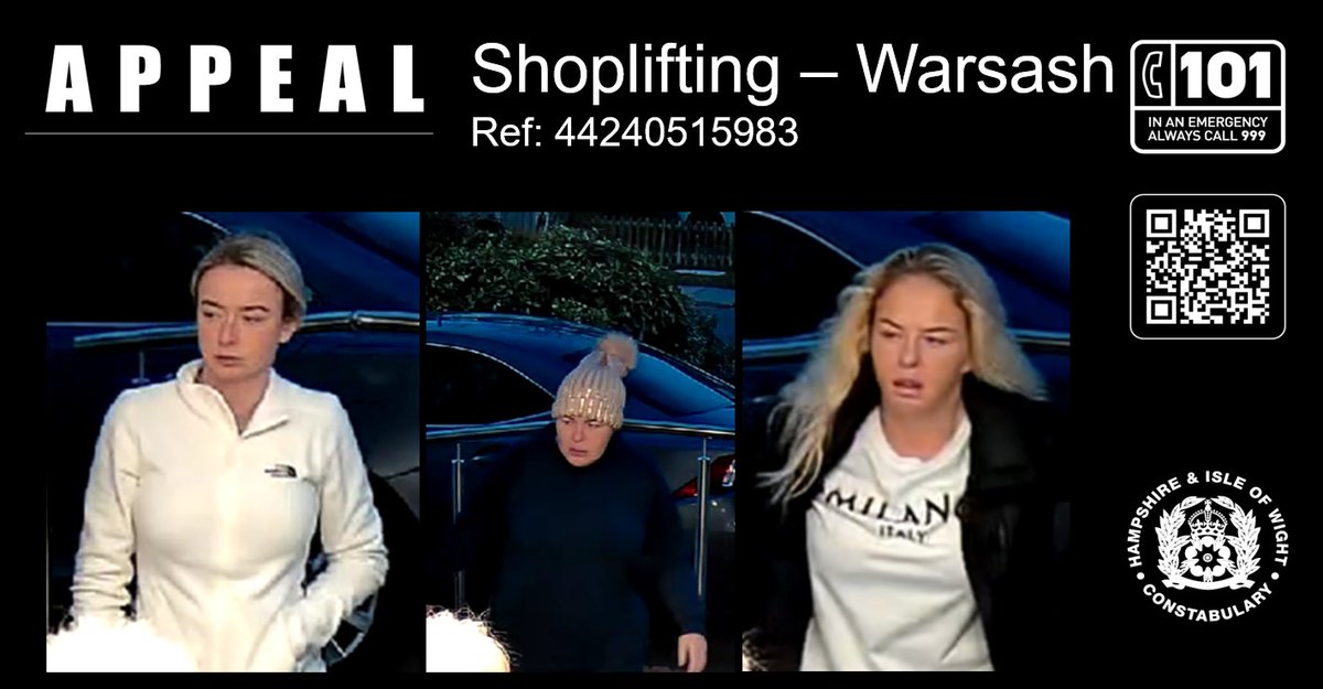FarehamPolice's tweet image. Do you recognise these people?
Officers investigating a #shoplifting incident in #Warsash would like to speak to them in connection with their enquiries.
Anyone with information is asked to call 101 quoting the reference number 44240515983.