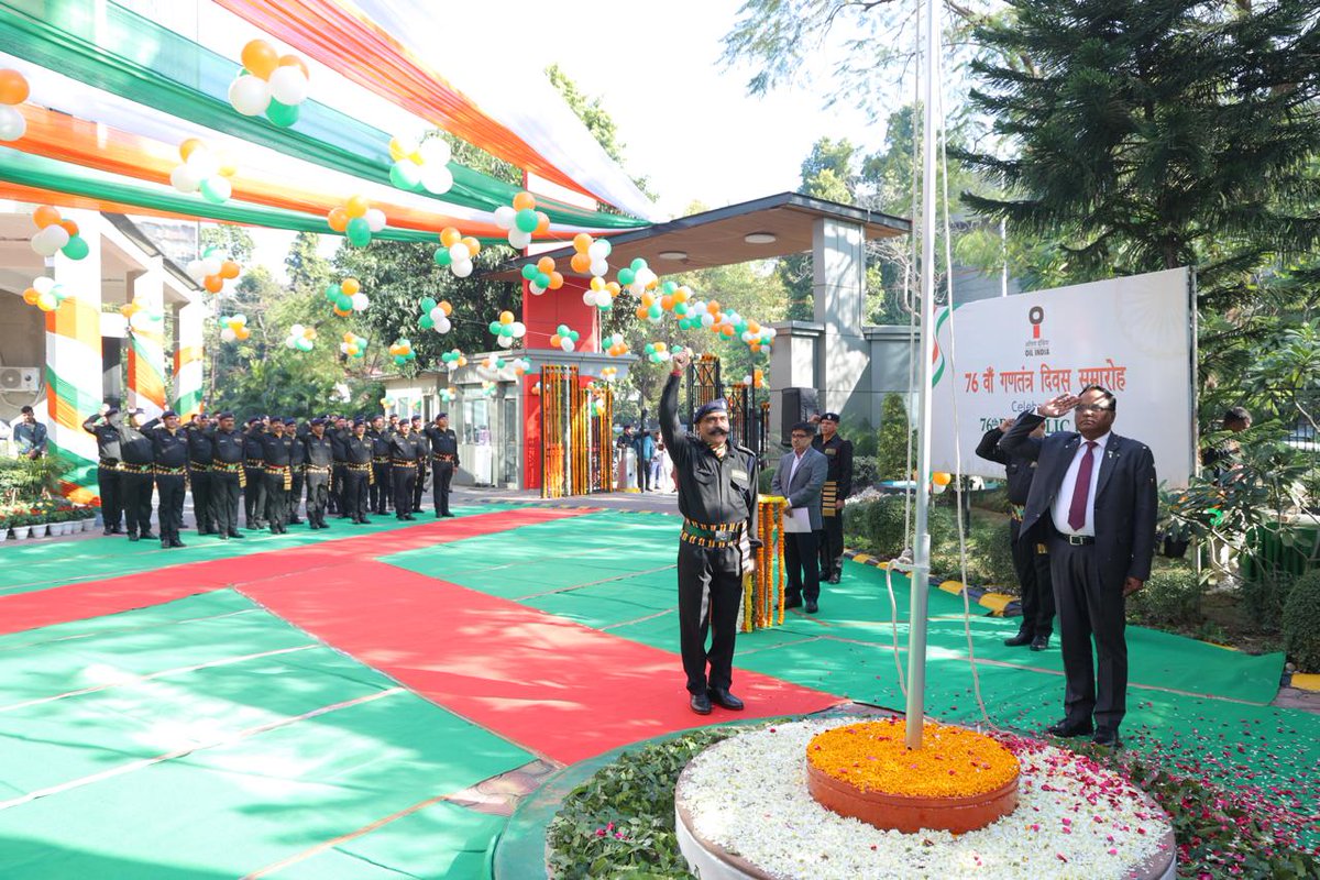 OilIndiaLimited's tweet photo. On the occasion of the 76th Republic Day celebration of India today, Dr. Ranjit Rath, Chairman & Managing Director of Oil India Ltd. and Chairman, NRL unfurled the tricolor at OIL's Corporate office in #Noida. 

Speaking on the occasion, Dr. Rath said that the Republic Day holds a significant presence in our lives as it reminds us of our duties and responsibilities as Indian citizen. 

OIL continues to be one of the best PSUs operating in the Oil and Gas sector with a rich  legacy & heritage, said Dr. Rath, while he highly commended the team exploration and the entire OIL team for establishing the presence of hydrocarbon on the Northern banks of Brahmaputra river. He went on to applaud OIL team's excellent achievement in producing oil from its deepest well in Mechaki in the Southern banks of Brahmaputra in Assam. 

He added that another addition to the kitty of exploration efforts is the construct of parametric wells, while the company has initiated the concept of gas storage first time in India, which not only is expected to reduce gas flaring but also store the associated gas for exploration at an opportune time. 

As a #Maharatna company, OIL stands firm on its ESG commitments.  Dr. Rath complimented the entire OIL fraternity for their consistent efforts in delivering their duties toward the energy security of the nation.

#RepublicDay #OilIndiaLimited #oilindia #JaiHind