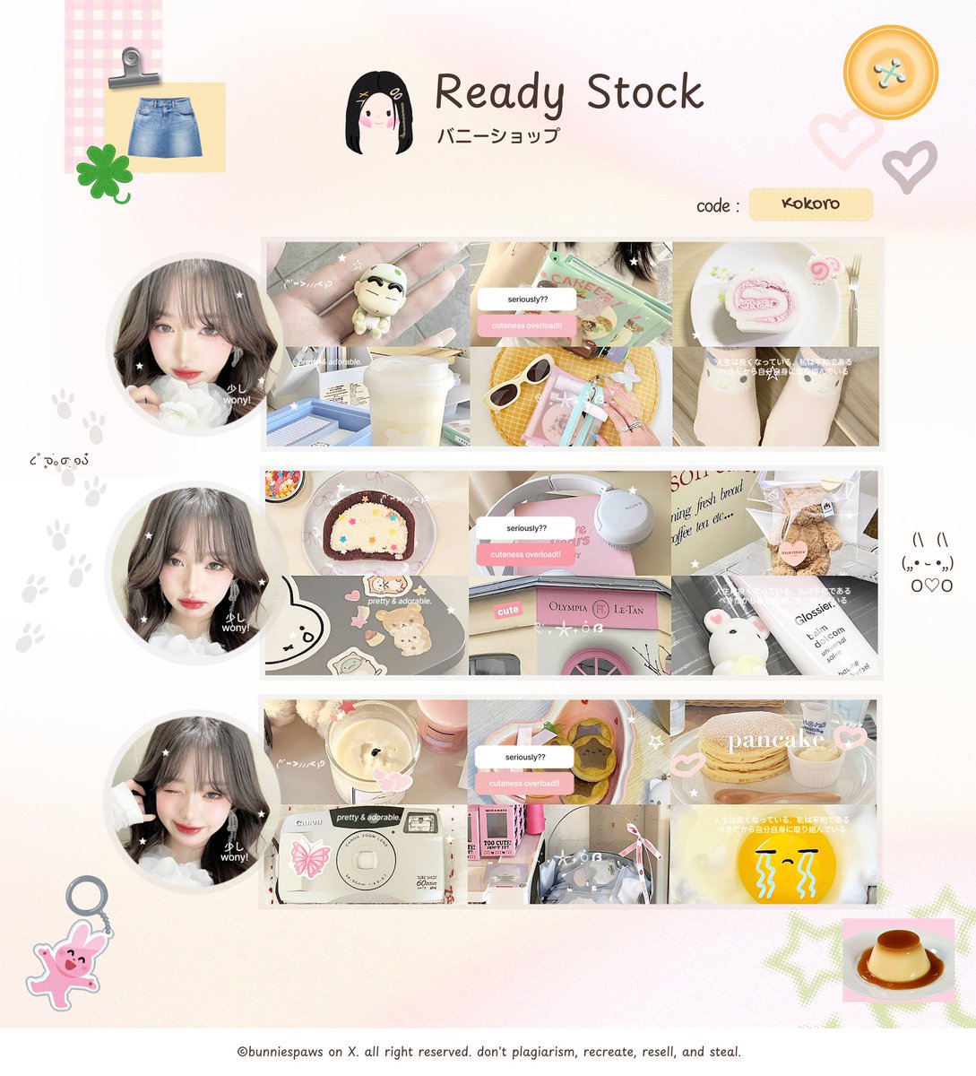 help repost? thankies! 🍮

こんにちはウサギたち！🐰 aku ada layout ready stock wony terbaru edition yang bisa ditake sekarang ia :3 price kindly check ALT 💭🍀🍦🌸

#zonauang #zonaba