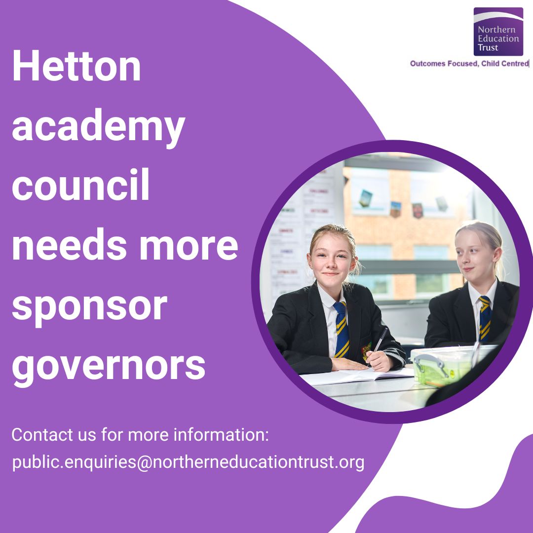 Hetton Academy (@hettonacademy) on Twitter photo Interested in becoming a school governor? Register your interest to join Hetton academy council and make a difference to the lives of children and young people: public.enquiries@northerneducationtrust.org Interested in becoming a school governor? Register your interest to join Hetton academy council and make a difference to the lives of children and young people: public.enquiries@northerneducationtrust.org