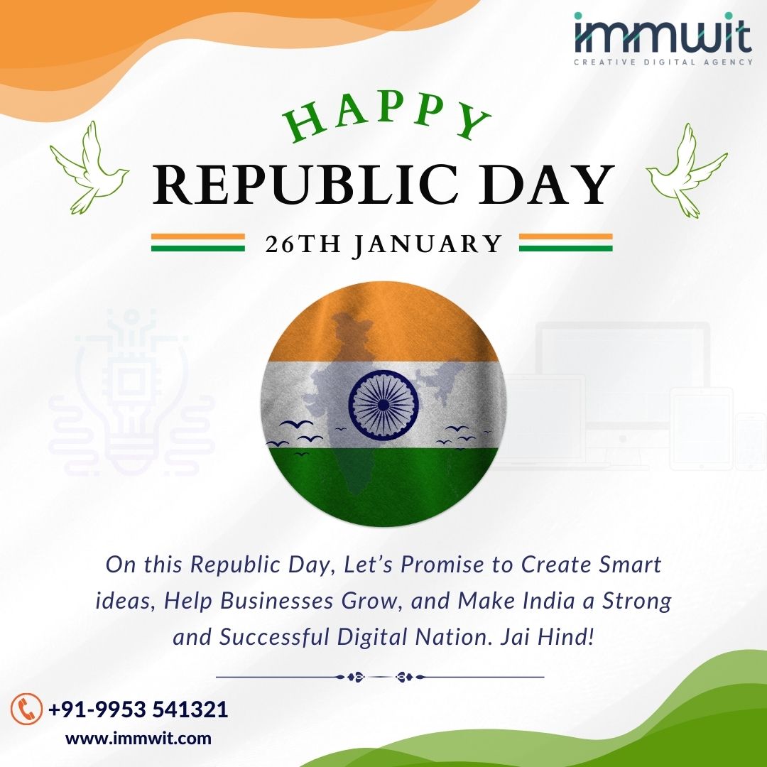 Immwit's tweet photo. On this Republic Day, Let's Promise to Create Smart ideas, Help Businesses Grow, and Make India a Strong and Successful Digital Nation. Jai Hind!

#RepublicDay2025 #HappyRepublicDay #IndiaRepublicDay #ProudIndian #RepublicDayCelebration  #JaiHind #VandeMataram #IMMWIT https://t.co/GGBGbBFe6j