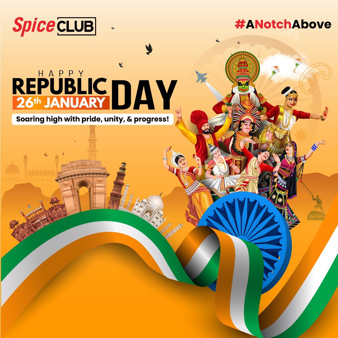 SpiceClubSG's tweet photo. 🇮🇳 Wishing you a Happy Republic Day from SpiceJet! ✈️ Let’s soar high on the wings of unity, diversity, and pride. Here’s to celebrating our nation’s strength and spirit. #RepublicDay #ProudToFly #SpiceJet #SpiceClub https://t.co/nY8eQriJ1d